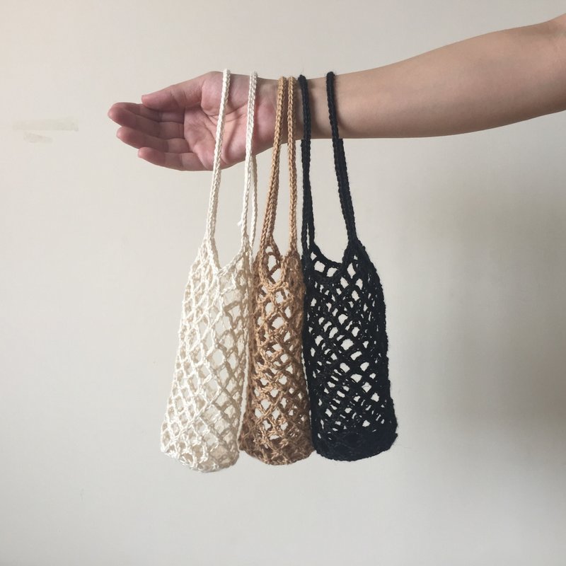 晓织物 质感苎麻线手工编织水壶饮料双耳提袋 成品贩售 - 随行杯提袋/水壶袋 - 棉．麻 多色