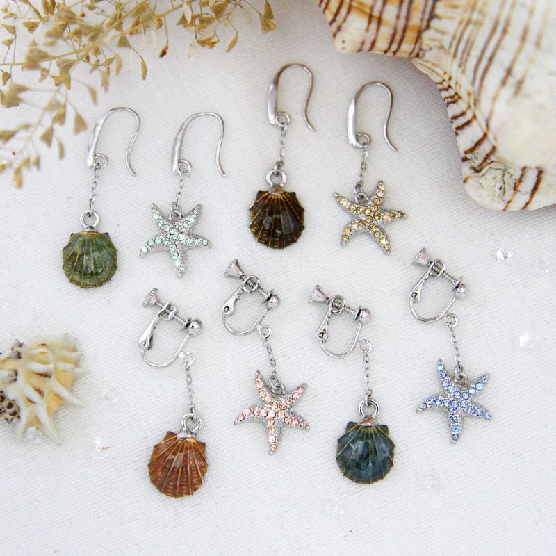 奥地利水晶 - 海星与贝壳耳环 - 耳环/耳夹 - 水晶 