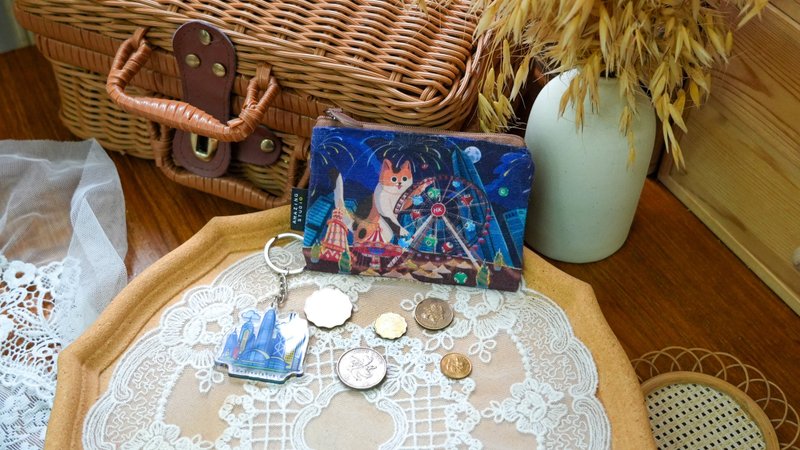 【猫游街角 - 摩天轮】 帆布零钱袋丨Amazing Studio - 零钱包 - 棉．麻 白色