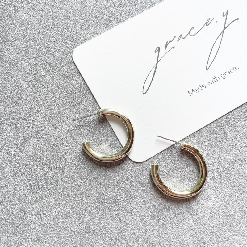 Basic 黄铜圆环耳环 3mm - 耳环/耳夹 - 铜/黄铜 金色