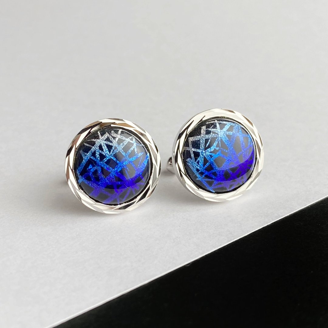 Ginga Cloisonne Cufflinks Cufflinks Pure Silver Leaf Flyer Cloisonne - 袖扣 - 其他材质 蓝色