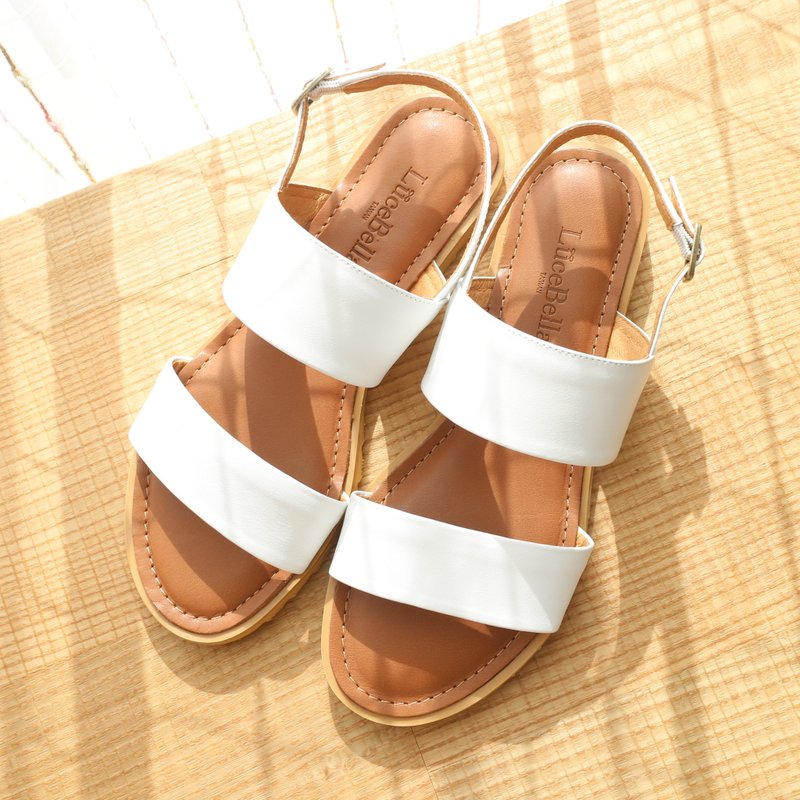 极简日常【日光与黑夜】简约全真皮凉鞋-白 - 男女凉鞋 - 真皮 白色