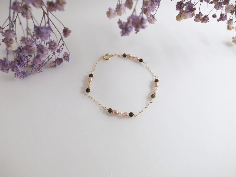 圣诞礼物【手链】14K 注金 包金  紫珍珠 黑曜石 珍珠手链 - 手链/手环 - 贵金属 金色