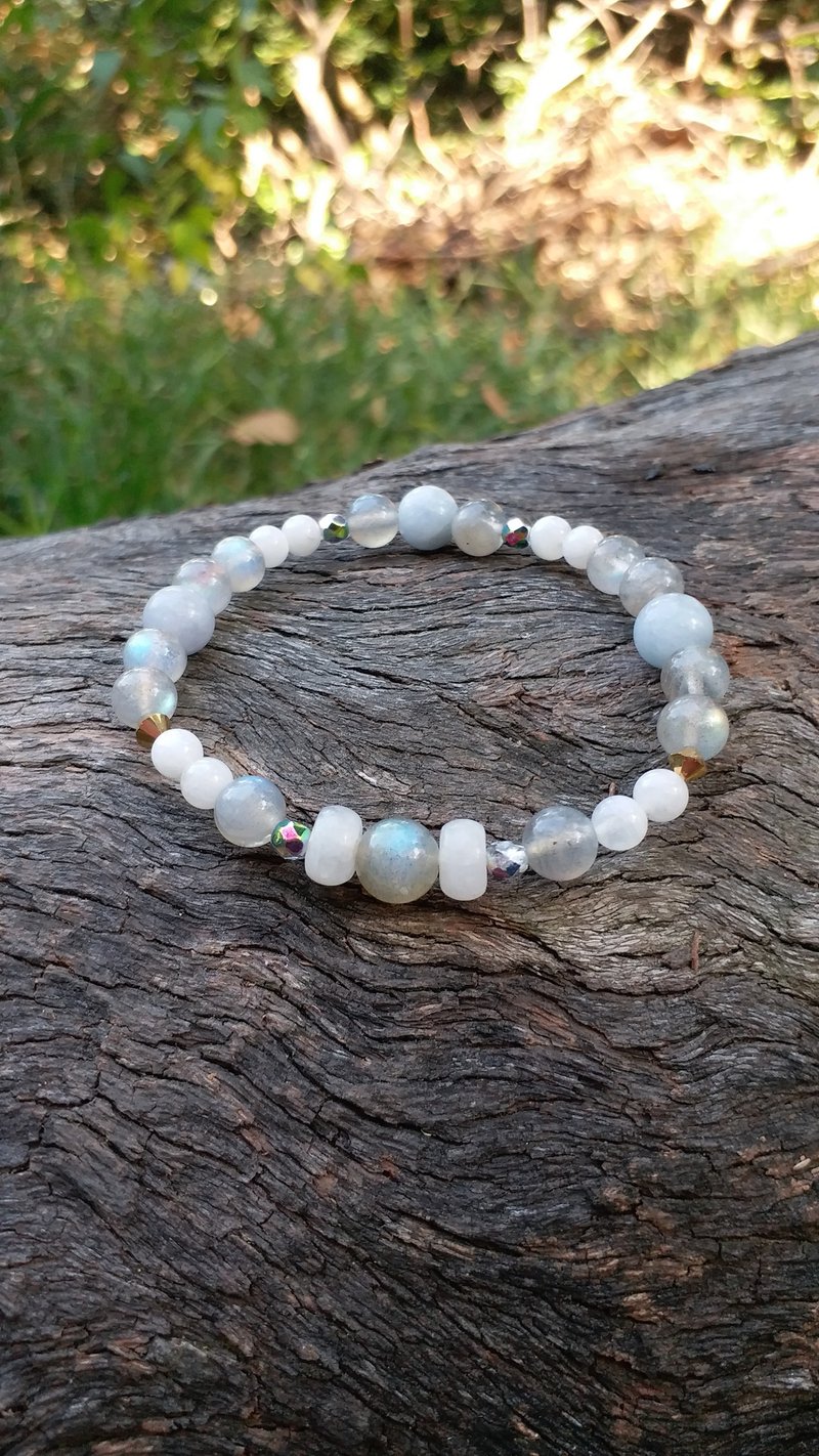 月光石 海蓝宝 能量疗愈 身心灵 天然石 手链 - 手链/手环 - 水晶 银色