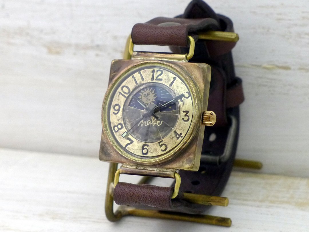 CUBE-JB3-S&M 手工表 HandCraftWatch JUMBO 黄铜 36mm 方形 Sun&Moon (JUM94S&M) - 女表 - 铜/黄铜 金色