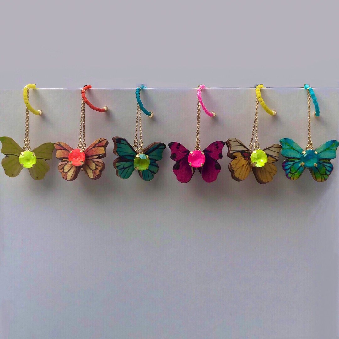 Neon Butterfly | 澳洲热带雨林 | 耳骨夹 单边 - 耳环/耳夹 - 水晶 多色