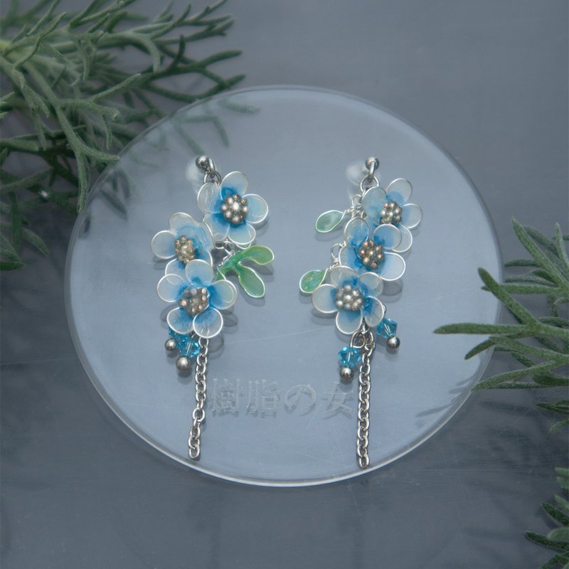 3月 March 琉璃苣 Baby Blue Eyes - 耳环/耳夹 - 其他材质 蓝色