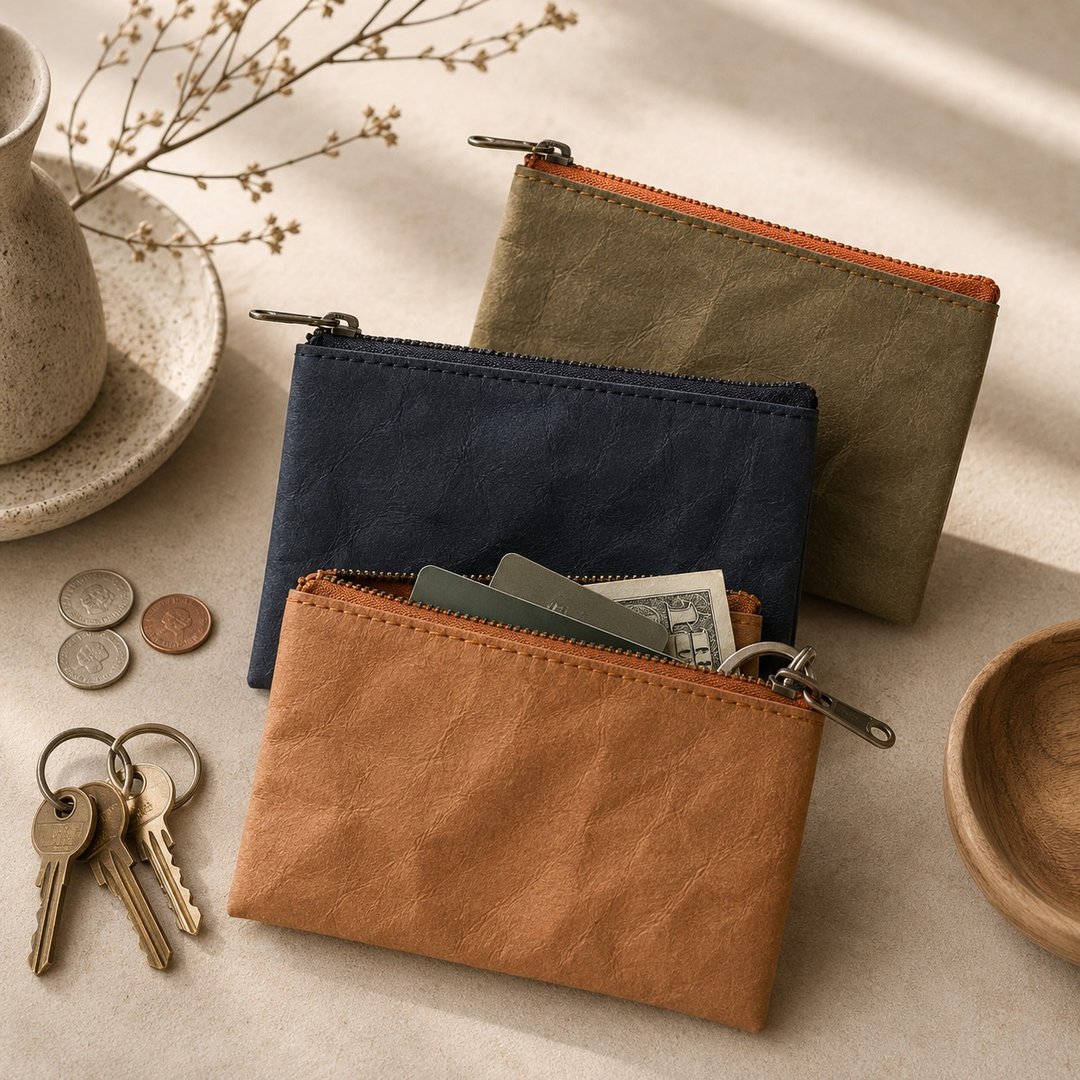 可水洗牛皮纸旅行收纳袋，3.5 x 5.25 英寸，YKK 拉链，耐用 - 皮夹/钱包 - 纸 咖啡色