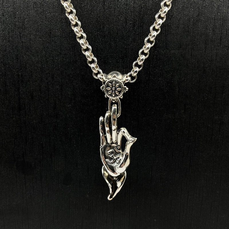 Om梵文法轮手印 - 项链 - 纯银 