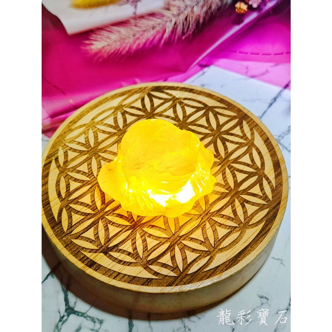 台湾制 生命之花 神圣图腾 LED灯实木底座 黄光/白光 直径10厘米 - 灯具/灯饰 - 木头 咖啡色