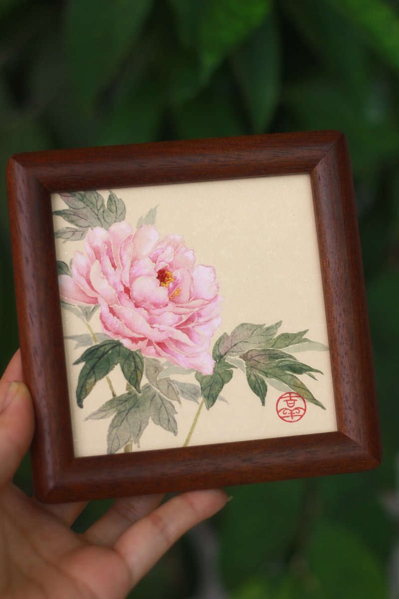 牡丹没骨作品集 | 国画原作小品 | 4寸中式摆台 | 实木画框 - 画框/相框 - 纸 白色