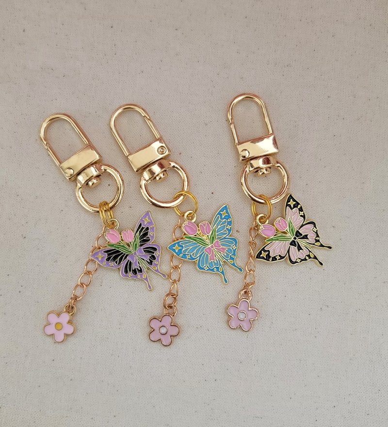 色彩缤纷、奢华的蝴蝶钥匙圈。 - 钥匙链/钥匙包 - 其他金属 