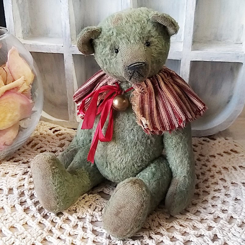 vintage teddy bear, OOAK, classic teddy bear, creen bear, collectible teddy bear - 玩偶/公仔 - 其他金属 绿色