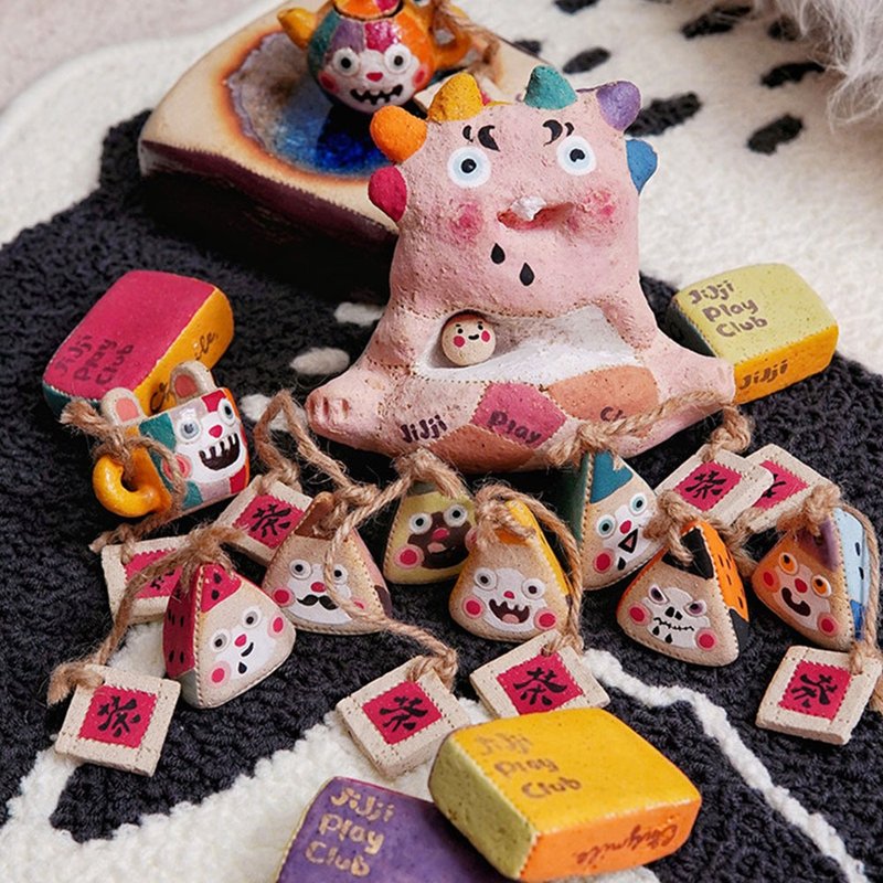 妖果手繪陶瓷擴香石 | 茶香薰手辦擺件 | 可愛潮玩公仔禮物 - 咖啡杯/马克杯 - 瓷 多色