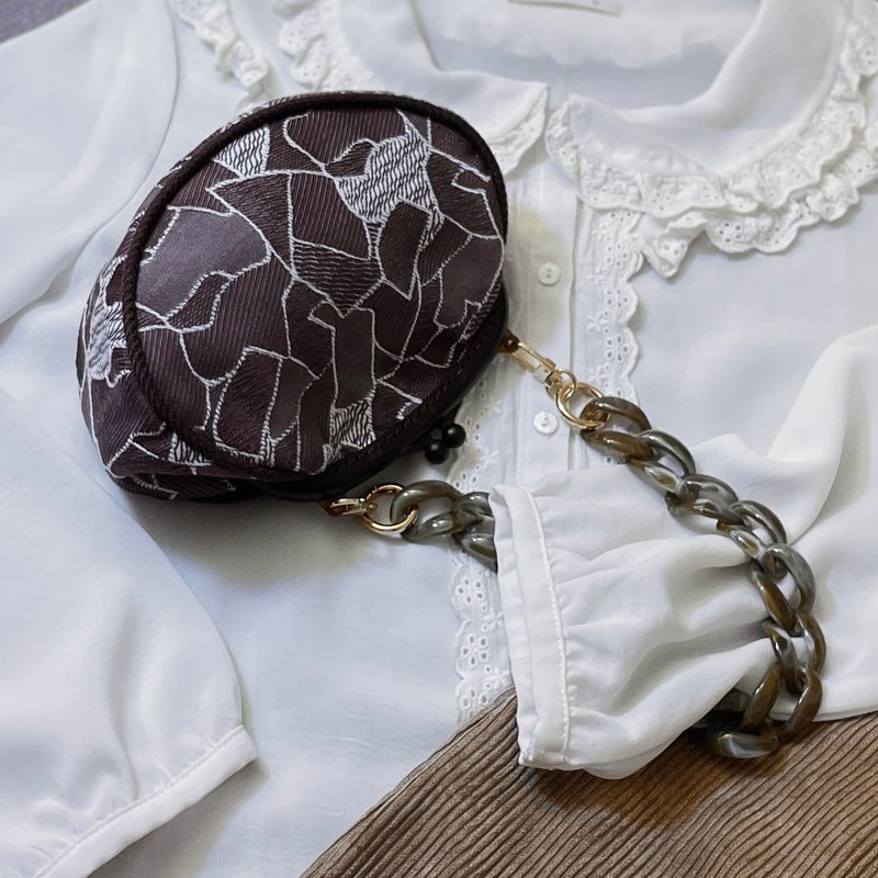 【情迷摩卡】现货/缇花布树脂口金包/化妆包/手挽包/腋下包子母包 - 手提包/手提袋 - 其他材质 咖啡色