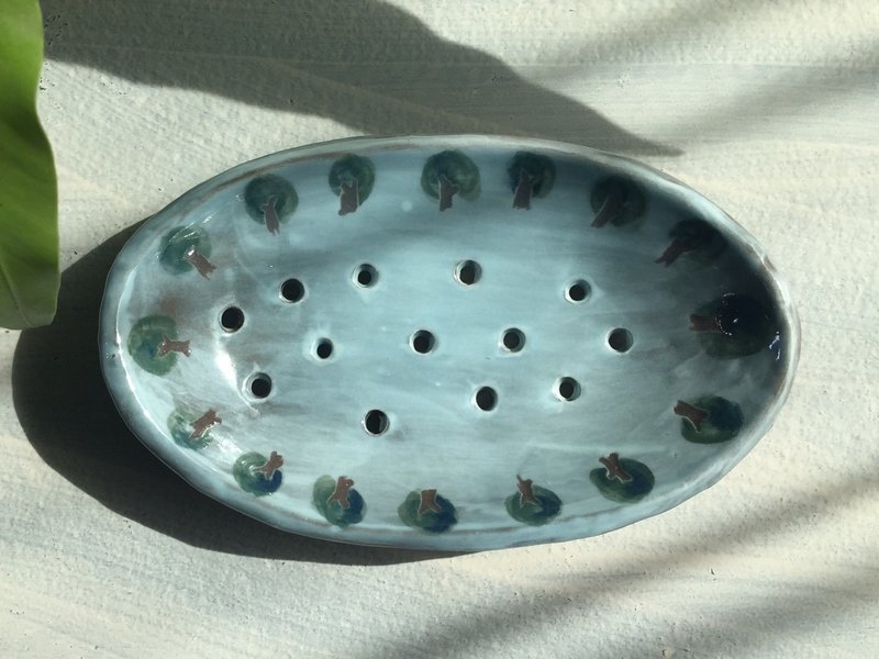 童趣设计小树花纹肥皂盘_陶饰肥皂碟 - 卫浴用品 - 陶 蓝色