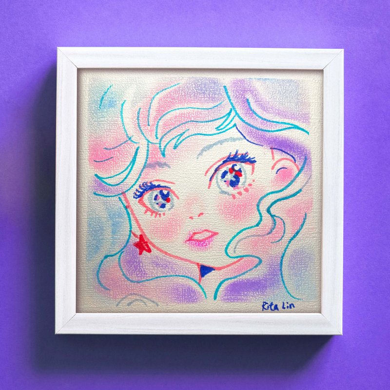 手绘粉彩画艺术 | 18cm 附框 | Y2K Style - 海报/装饰画/版画 - 纸 紫色