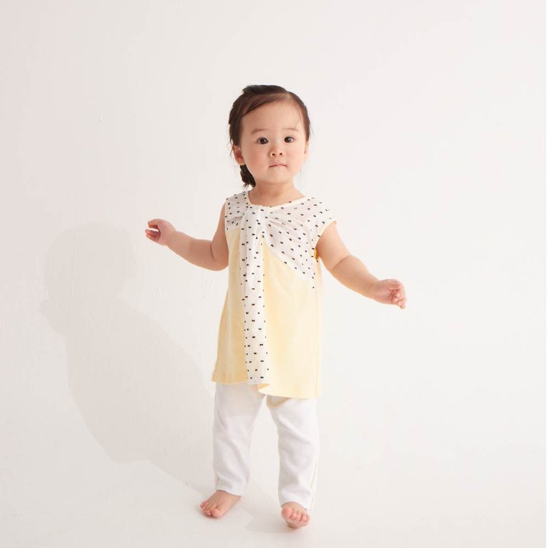 立裁蝴蝶结上衣(黄/粉紫) - 童装上衣 - 棉．麻 黄色