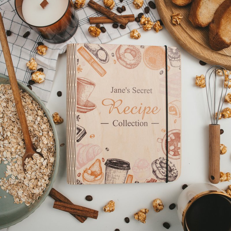 送给她的新娘送礼礼物 木制食谱活页夹 个性化食谱日记本 - 笔记本/手帐 - 木头 多色