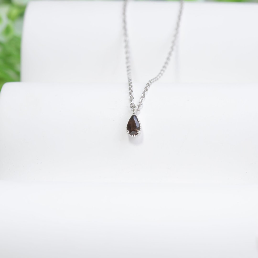 茶晶925纯银水滴爪镶项链 - 项链 - 水晶 银色