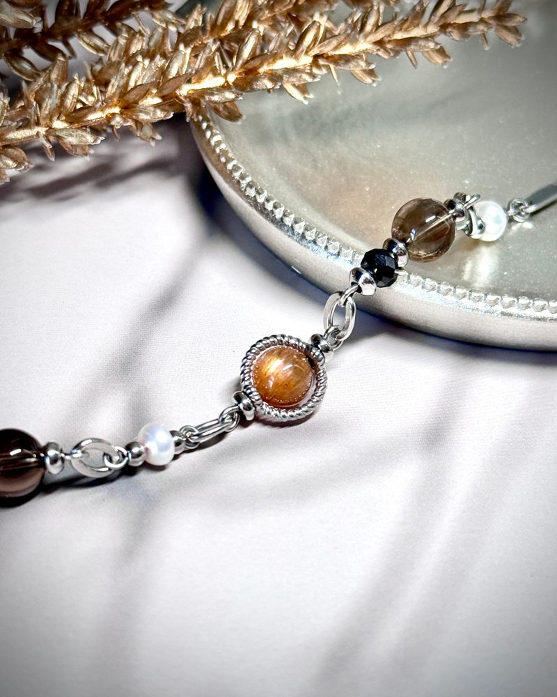 丝绸之路 - 气质招财珍珠手链/医疗钢配饰/黄金骨干水晶/淡水珍珠 - 手链/手环 - 水晶 金色