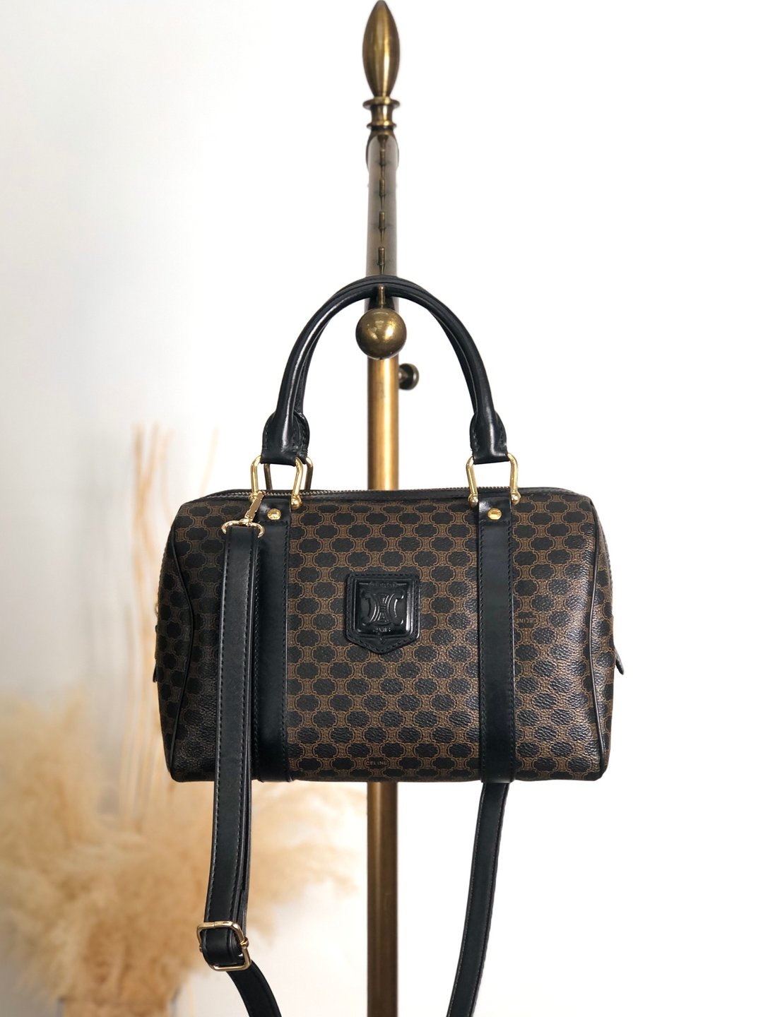 【 日本直送 名牌中古包 】CELINE 凯旋门 压纹 2WAY 迷你波士顿包 黑色 PVC 皮革 k7b5zs - 侧背包/斜挎包 - 防水材质 黑色