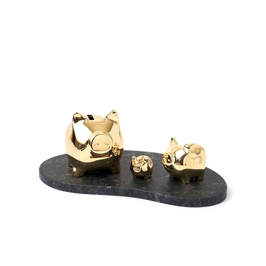 GOLDENPIG | 招财金猪 大猪小猪落御盘 雾金 - 摆饰 - 贵金属 金色