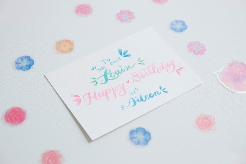 客制化 全手绘原稿 英文书法明信片 生日卡 - 卡片/明信片 - 纸 粉红色