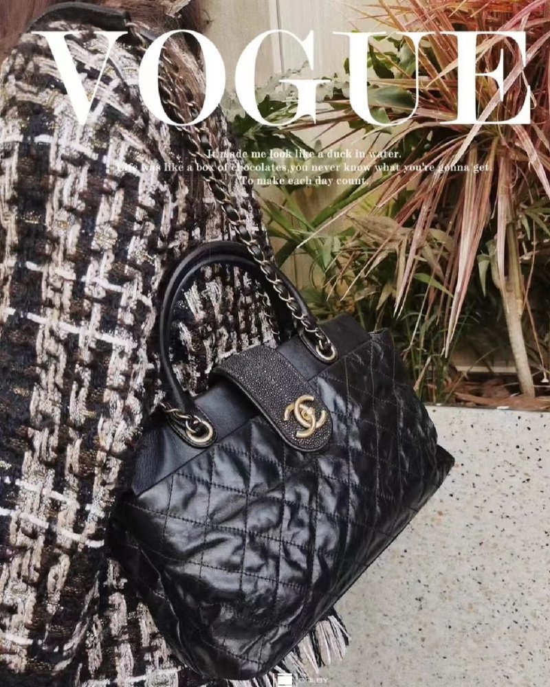 人间香奈儿 CHANEL 经典双C手提肩背链条包 奢华珍珠鱼皮 - 侧背包/斜挎包 - 真皮 黑色