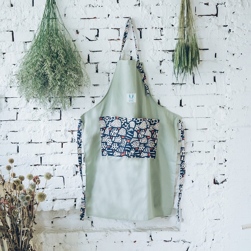 亲子款撞色口袋工作围裙-绿 大人尺寸 - 围裙 - 棉．麻 绿色