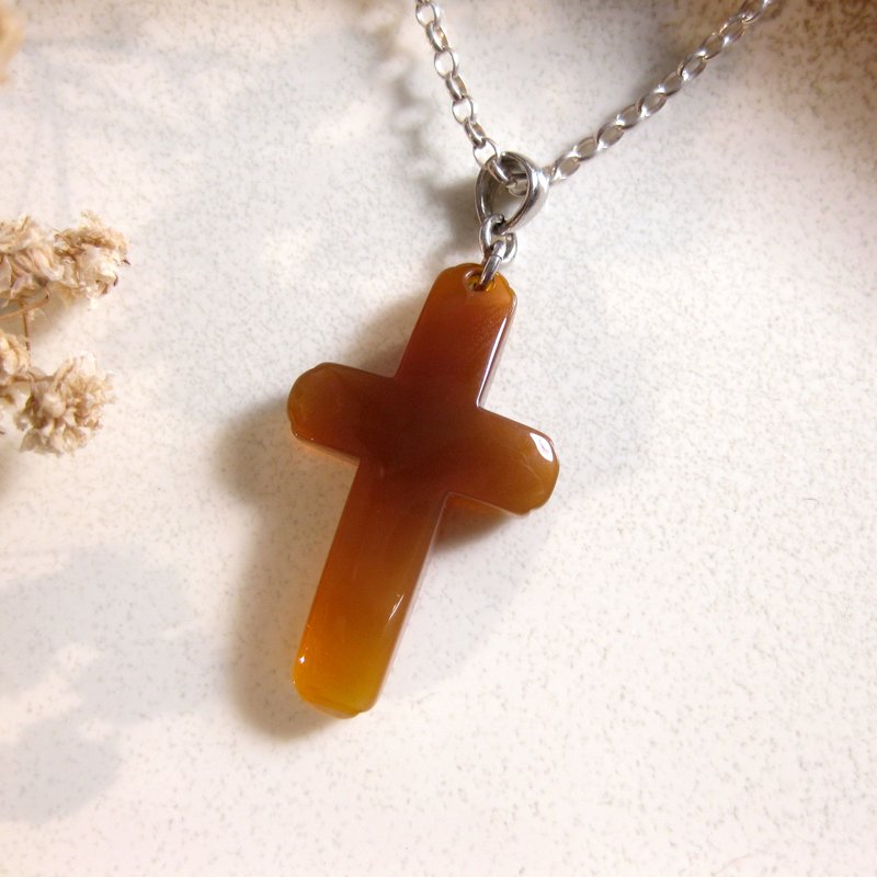 玉坠 造型玉坠-十字造型 木化玉/简单好搭配/ - 项链 - 玉石 咖啡色
