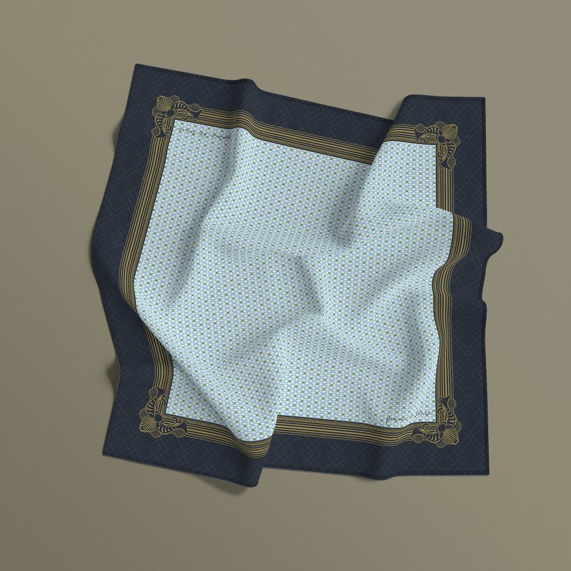 Delft Blue 真丝丝巾 100% silk | 50x50cm - 丝巾 - 丝．绢 蓝色