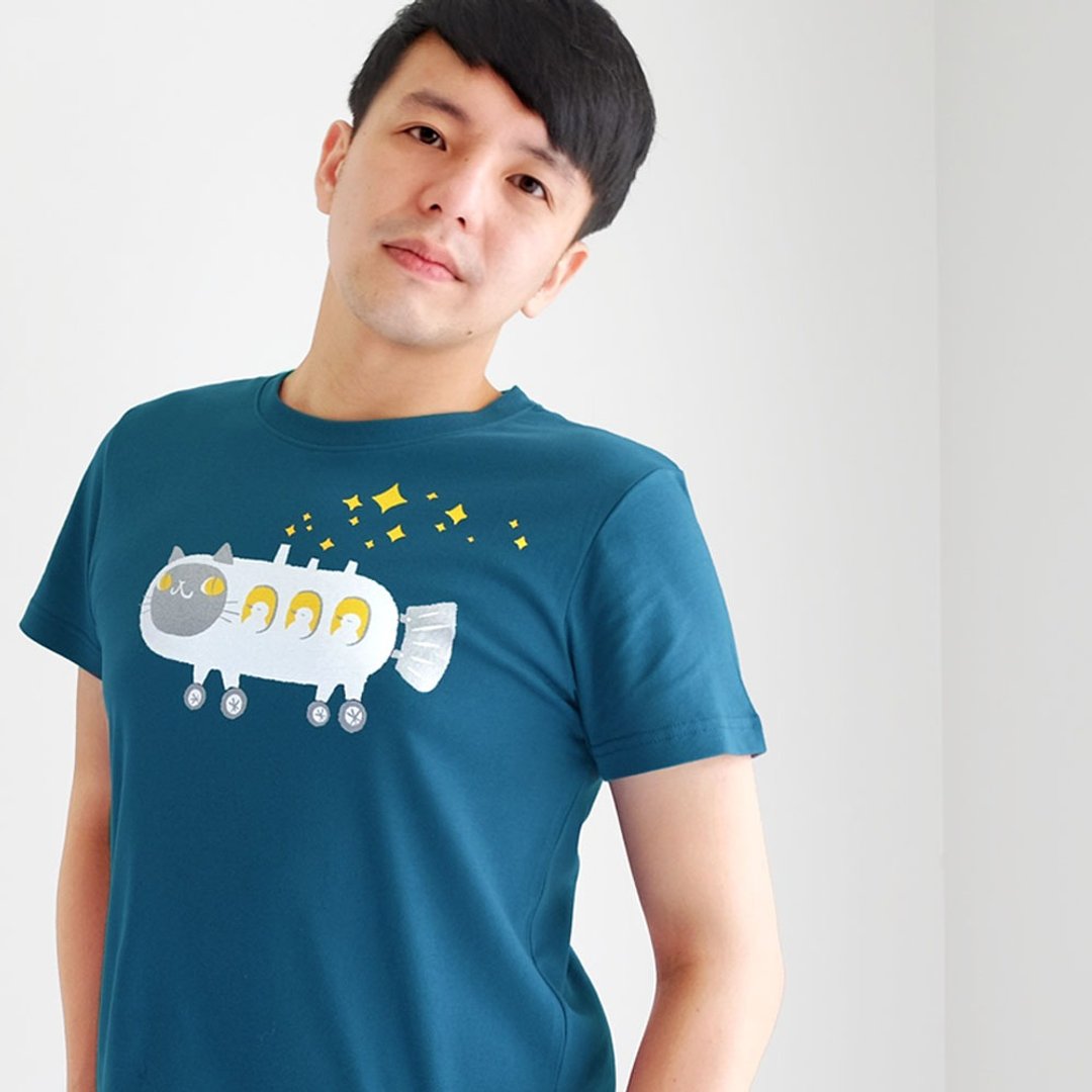 梦游号-中性tshirt 纯棉 台湾制 - 女装上衣 - 棉 蓝色