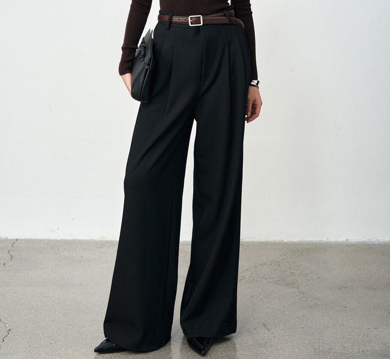 【双褶垂坠】法式簡約/寬鬆全勤直筒长裤 - 女装长裤 - 其他材质 多色