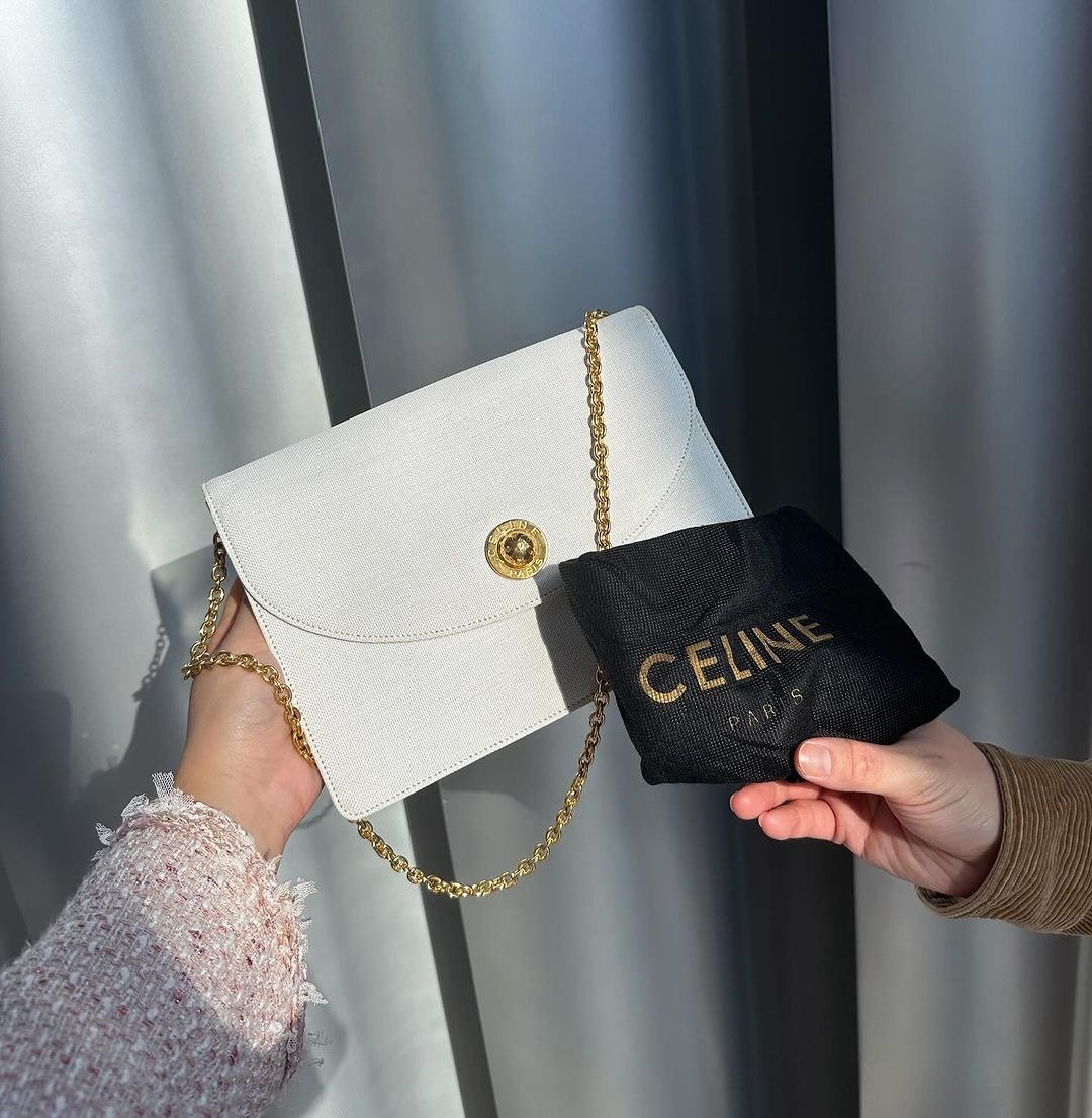中古包 Celine思琳 罕有白色牛仔布面星球包 - 手提包/手提袋 - 棉 白色