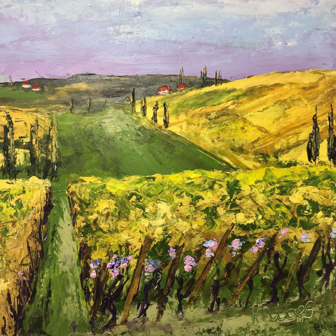 Tuscany Vineyard Painting Original Miniature Landscape Small wall art Painting - 墙贴/壁贴 - 纸 橘色