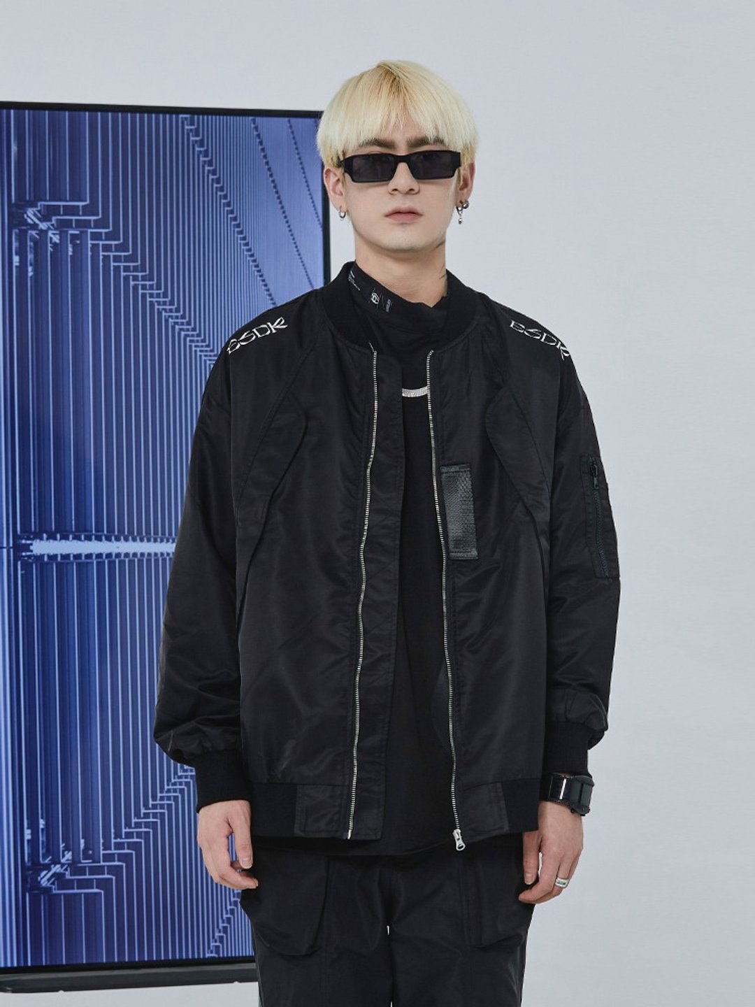 空军飞行员夹克 宽鬆棒球服 秋季薄款 - 男装外套 - 塑料 黑色