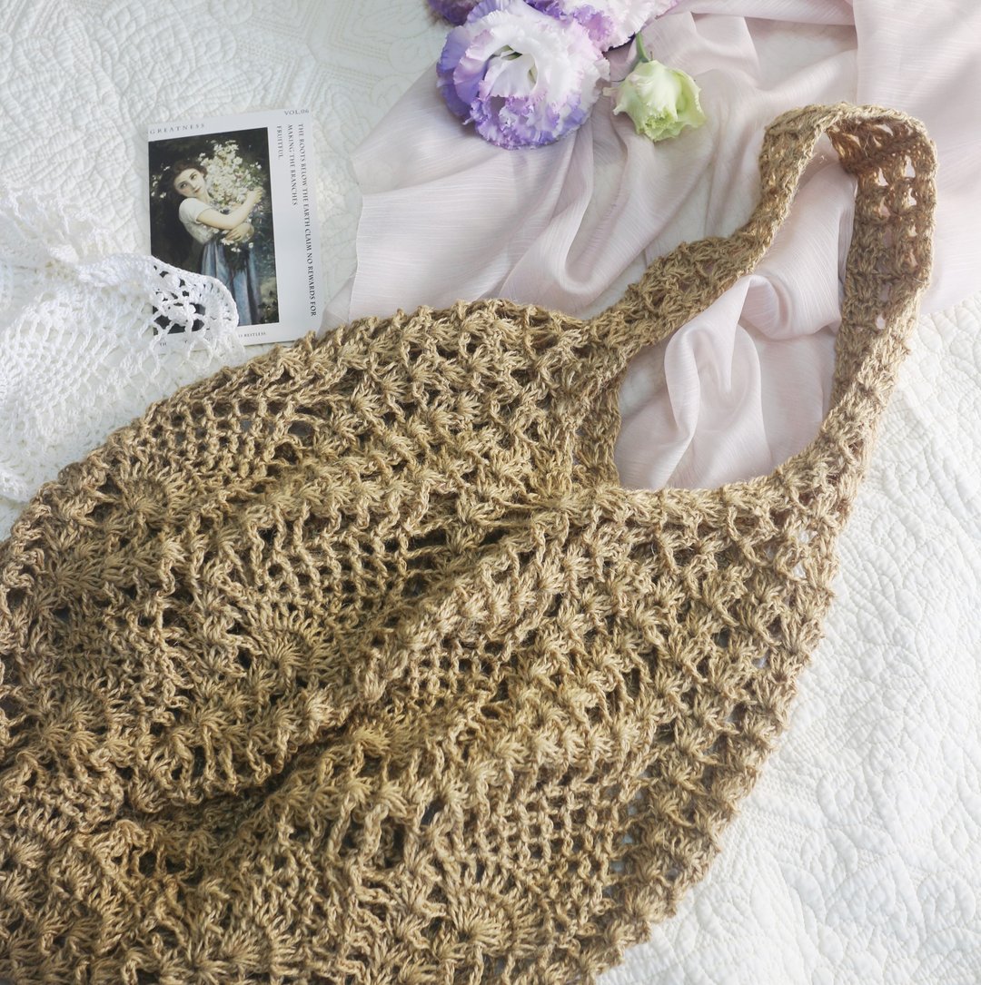 【现货】Handmade手工编织/黄麻绳编织网袋/购物袋/肩背包/麻绳包 - 手提包/手提袋 - 棉 卡其色