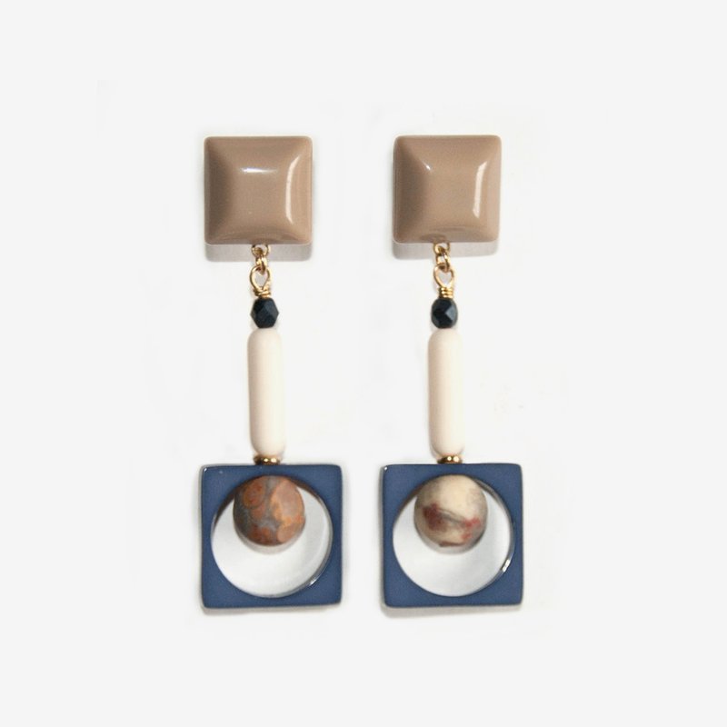 奶茶撞色方块耳环 - 耳环/耳夹 - 压克力 卡其色
