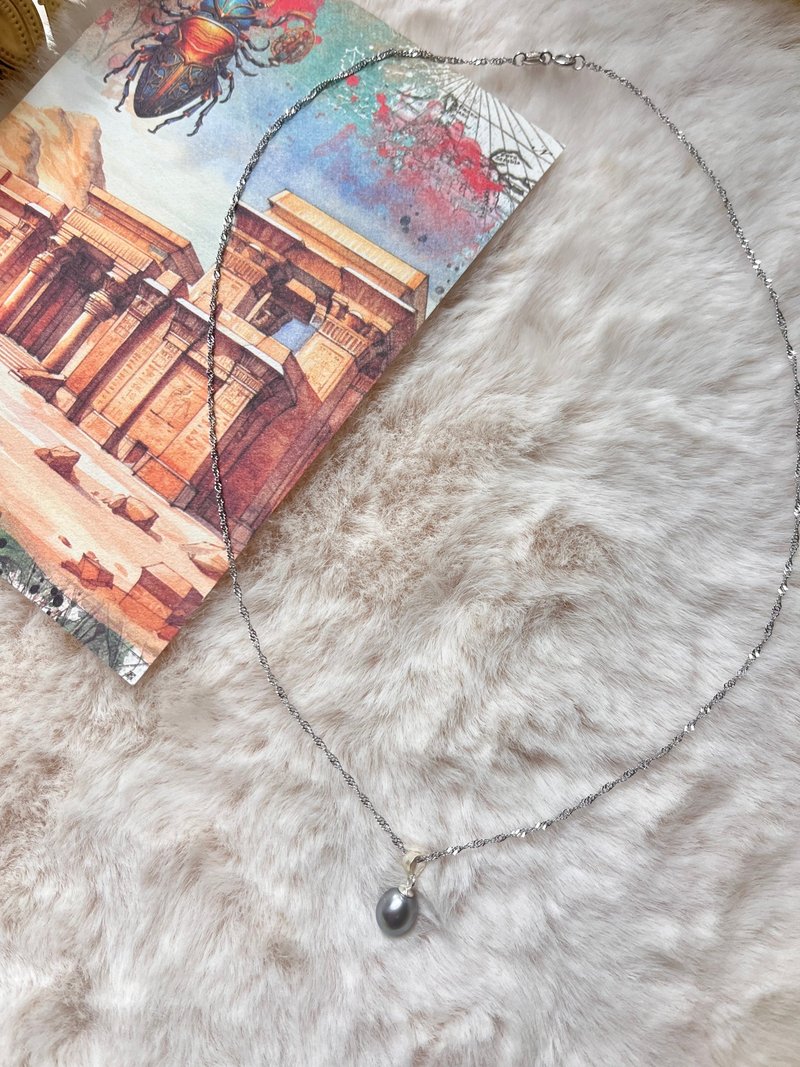 板娘推荐-纯银系列灰色淡水珍珠简约项链 礼物 - 项链 - 纯银 银色