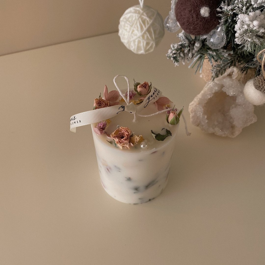 手工浪漫干燥花香氛蜡烛 干燥花蜡烛 韩式手工 精油  居家疗愈 - 摆饰 - 精油 粉红色
