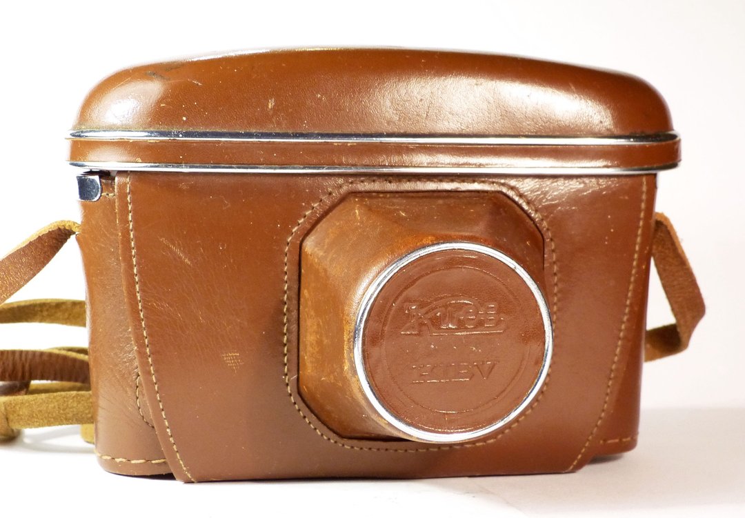 Genuine hard case camera bag for Kiev-4 Kiev-4M with strap leather USSR 1/4 - 相机 - 真皮 咖啡色