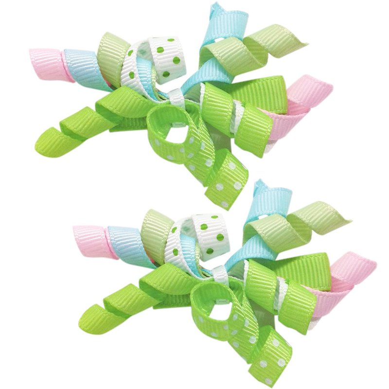 卷卷缎带发夹两入组 全包布手工发饰Curl Ribbon-Mint - 发饰 - 聚酯纤维 绿色