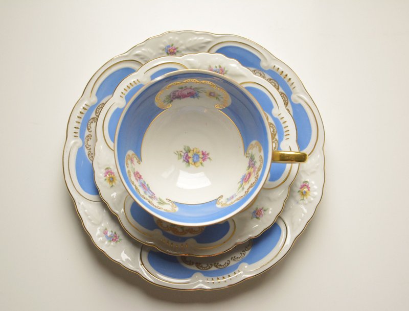 德国古董下午茶杯盘组V 杯缘有小损 - 茶具/茶杯 - 瓷 蓝色