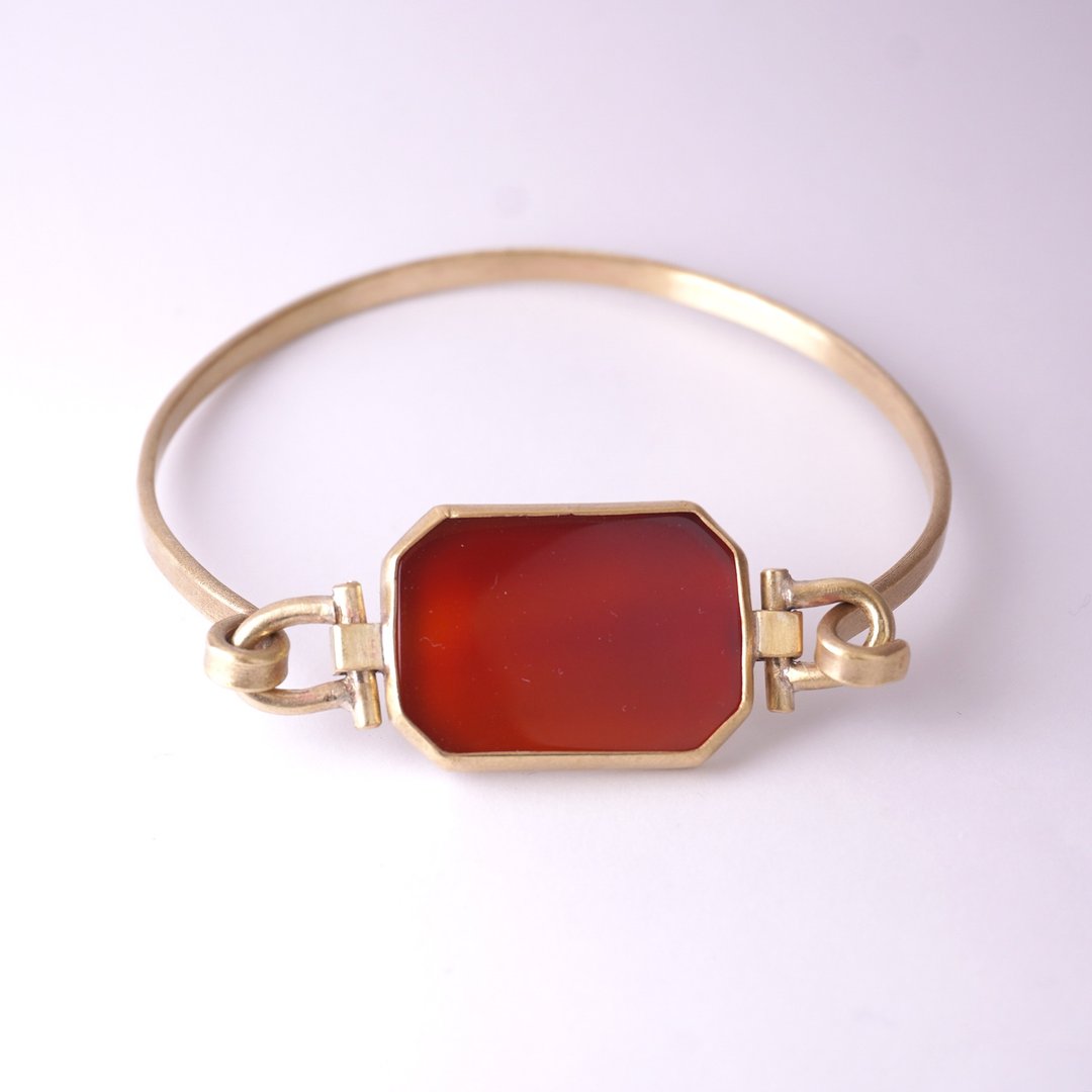 【Gem 系列】#a495 长方红玛瑙手环 /黄铜/ 手工银饰 - 手链/手环 - 铜/黄铜 红色