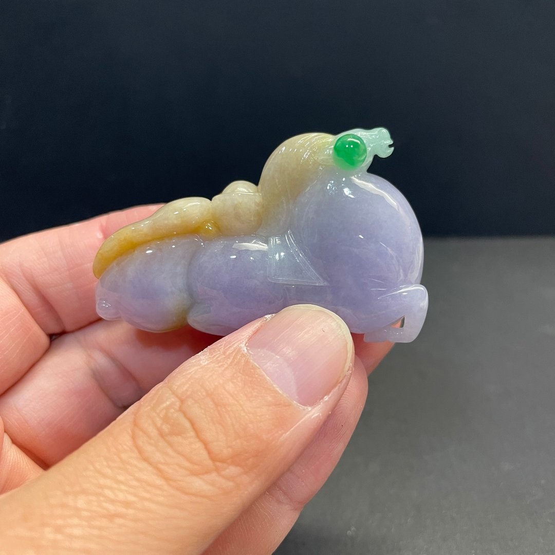瀚玉珠宝 天然A货翡翠 三彩唐马翡翠 摆件 福禄寿 十二生肖 马 - 其他 - 玉石 