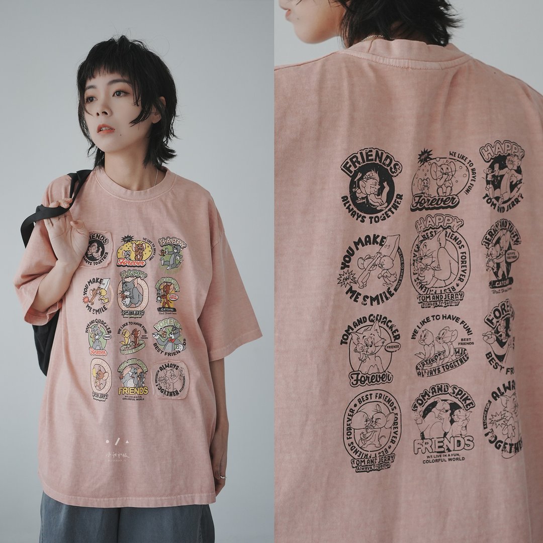 印章汤姆杰利宽松短袖 TEE - 女装 T 恤 - 棉 粉红色