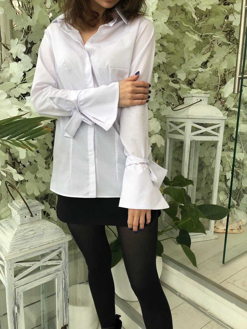 Women Classic shirts, Extravagant White Women's Blouse, Elegant Cotton Shirts - 女装衬衫 - 棉．麻 白色