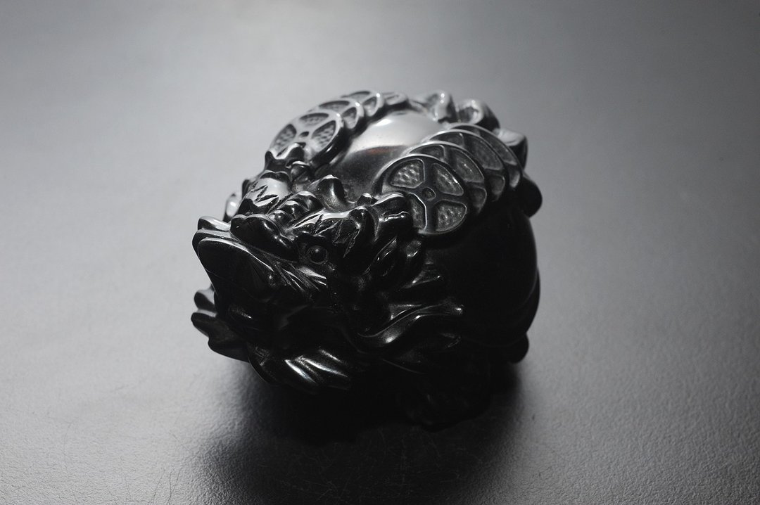 黑曜石背钱龙龟 矿石/水晶/灵修/开运/招财/破煞/防小人 - 摆饰 - 宝石 