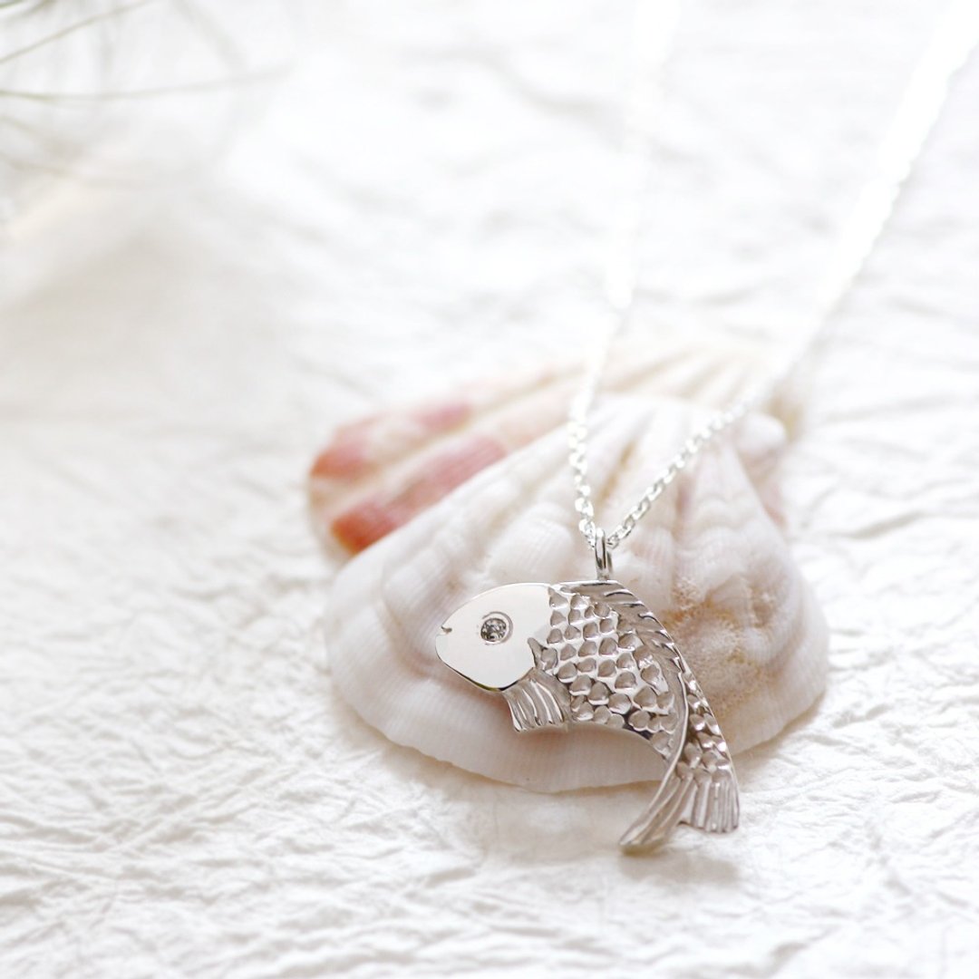 Men's) Carp carp fish necklace silver925 - 项链 - 其他金属 灰色